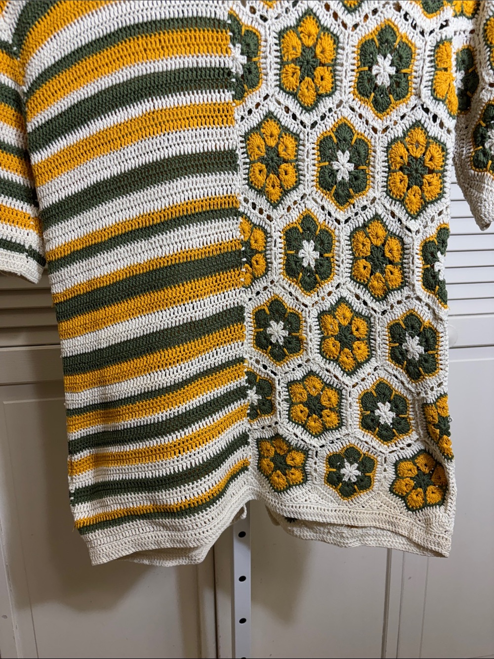 FARM Rio Cream, Mustard & Olive Crochet Button-Up Sweater - Picture 12 of 16